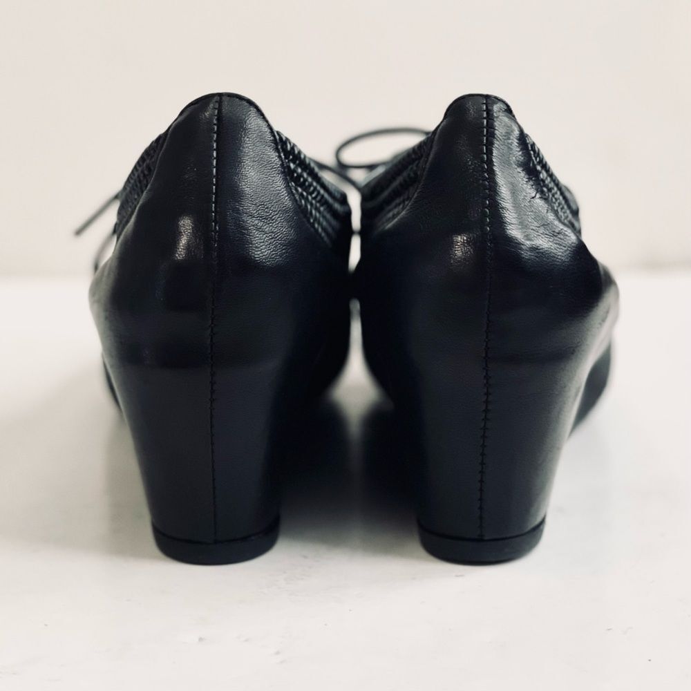 Aquatalia by Marvin K Sacchetto Black Woven Leather Pandora Wedge Pump Sz 10 - Picture 7 of 12